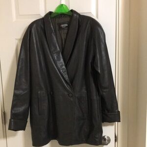 Vintage Olive Green Oversized Men's Leather Jacket Size M